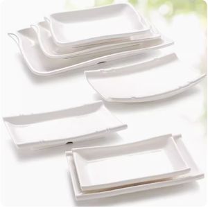 Piring saji persegi panjang melamin pemasok, piring Salad Sushi makanan penutup putih untuk kue, es krim, piring kecil grosir - Product Image 4