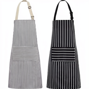 Lot de 2 tabliers de cuisine rayés avec poches, en tissu imperméable, réglables, pour chef professionnel - Product Image 1