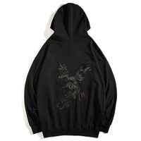 Sweat à capuche tendance en molleton brodé Phénix 100 % coton pour homme, automne-hiver, grande taille, motif uni, coupe ample YSMARKET