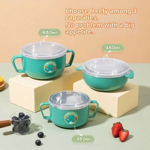 Bol pour enfants en acier inoxydable 304, motif dessin animé, avec double poignée et couvercle, isolé, anti-brûlure, mignon, cadeau pour bébé, Fête des Enfants - Product Image 2