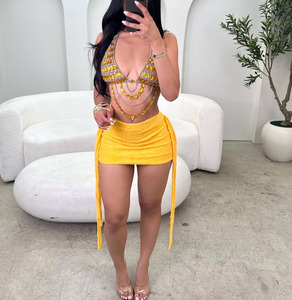 Nuevo Conjunto de Dos Piezas con Falda Corta <span class=keywords><strong>para</strong></span> <span class=keywords><strong>Mujer</strong></span>, Conjunto de Moda Sexy con Sujetador de Cristal y Minifalda, Traje de Playa de Dos Piezas, <span class=keywords><strong>Ropa</strong></span> de Verano - Product Image 4