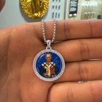 FORTUSYMBOL Collier avec médaille orthodoxe de Saint-Nicolas le Miracleur en acier inoxydable, motifs personnalisables, cadeau, vente en gros