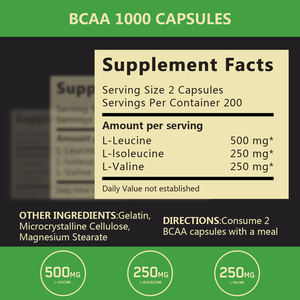 OEM production logo fitness special L-leucina L-isoleucina L-valina crescita muscolare 1000 capsule di aminoacidi a catena ramificata - Product Image 4
