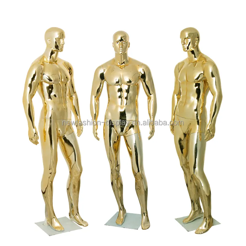 Vente en gros de boutique Mannequin homme de luxe musclé debout en chrome et or