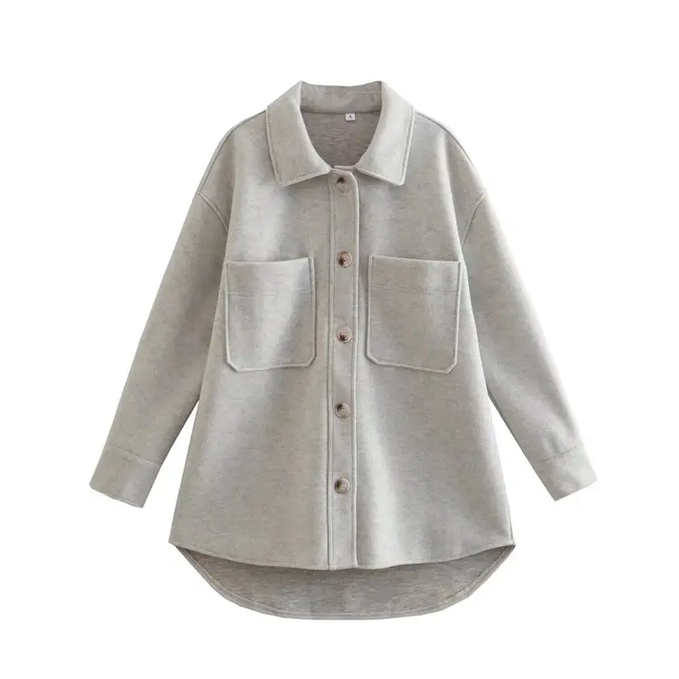 2023 Summer Women's New Long Sleeve Pocket Tweed Jacket High Low Design Single Breasted Women's Windbreaker Casual Coat