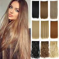 Extensions de cheveux réglables de 60 cm, une seule pièce, 5 clips, pour femmes, postiche lisse sans couture, résistant à la chaleur, pour une longueur instantanée