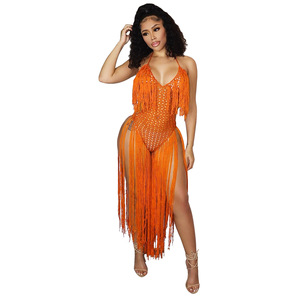 Vestiti donna 2024 moda lunga in <span class=keywords><strong>lana</strong></span> lavorato a maglia aderente nappa <span class=keywords><strong>abiti</strong></span> eleganti da donna Sexy frangia da spiaggia vedo attraverso abito a rete - Product Image 2