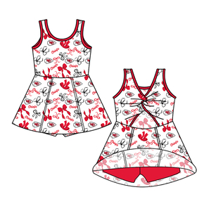 Completo coordinato personalizzato per fratelli e sorelle: Top rosso senza maniche con fiocco e gonna a mezza gamba, <span class=keywords><strong>pantaloncini</strong></span> da yoga, abbigliamento sportivo carino - Product Image 2