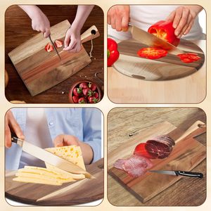 Tabla de servir de madera de acacia cuadrada y redonda con asa para cortar pizza, pan y carne. - Product Image 2