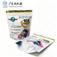 Sachets refermables personnalisés pour lessive en dosettes, emballage plastique à fermeture éclair, pochette verticale avec côté doré