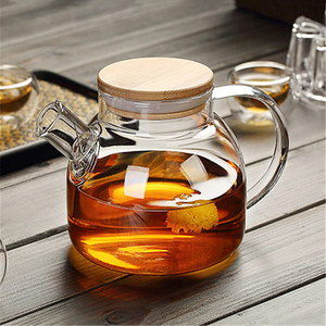 Teiera in vetro borosilicato resistente al calore all'ingrosso con coperchio e manico in bambù - Product Image 2