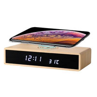 Reloj Despertador Digital LED de Bambú con Cargador Inalámbrico, 3 Niveles de Brillo y Temperatura Ajustables, para Dormitorio u Oficina, en Promoción
