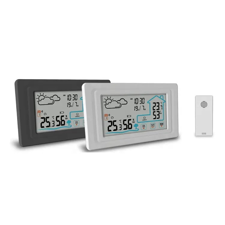पोर्टेबल एलसीडी स्क्रीन डिजिटल मौसम स्टेशन घड़ी Backlight के साथ इनडोर और आउटडोर तापमान आर्द्रता डिजिटल घड़ी