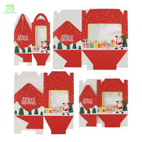 Scatola di Carta Pieghevole Rossa Personalizzata per Natale con Finestra e Manico, Stampa Babbo Natale, Confezione Rigida per Caramelle e Piccoli Regali