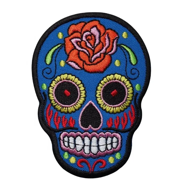 custom made Embroidery Factory Supplier New Design Skull Patch For Clothing