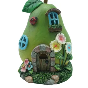 Resin Green Chilean Pear Style Garden Fairy House With Led