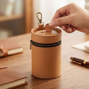 PU Leather Coin <b>Pouch</b> Piggy Bank Coin Purse for <b>Men</b> & Women Money Saving Box <b>Men's</b> Change Piggy Bank - Product Image 1