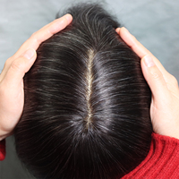 Wig pengganti pria Sistem rambut pria renda penuh kulit PU potongan rambut manusia India abu-abu pendek alami langsung dari pabrik
