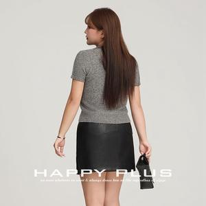 Runqi T-shirt tricoté à manches courtes pour femme, grande taille, col rond, couleur unie, gris urbain, pour les déplacements N9103 - Product Image 5