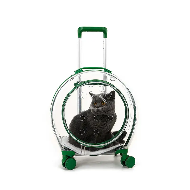 Pet tekerlekli çanta evcil hayvan çantası seyahat sırt çantası taşıyıcı taşınabilir evrensel tekerlek teleskopik çubuk şeffaf kedi ve köpek bavul