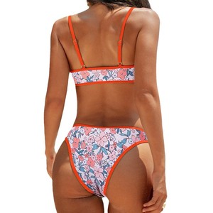 Traje de baño bikini para mujer, conjunto de 2 piezas, cuello pronunciado, ribete en contraste, talla adulta, en stock, venta al por mayor - Product Image 5