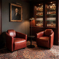 Fauteuil de salon vintage capitonné en cuir véritable avec structure en bois pour la maison, le salon, le bureau, le bar, le club – Fauteuil baril