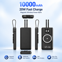 Module de batterie externe 20W 10000 mAh magnétique sans fil ultra-mince portable avec câbles, chargeur rapide, affichage LED
