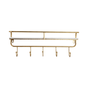 Wall Mounted Storage <b>Shelf</b> with <b>Hooks</b> Metal and Wood Design for Living Room Hanging Organizer Rectangular - Product Image 1
