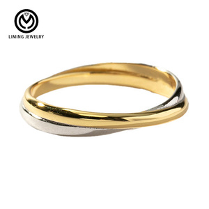 Bagues minimalistes personnalisées AR059 en argent sterling 925 plaqué rhodium/or, bagues croisées bicolores pour femmes, à porter au quotidien - Product Image 1