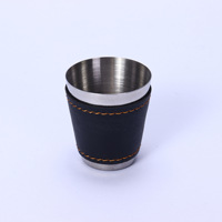 Verre à liqueur en acier inoxydable de 30 ml avec revêtement en cuir personnalisé, bouteille de boisson portable, petit verre en métal