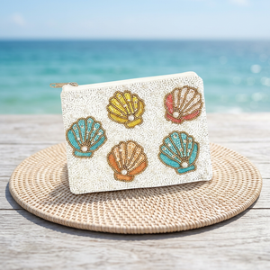 Pochette carrée en toile brodée de coquillages Jaunty Beach, accessoire de voyage tendance, couleurs mélangées, usage quotidien - Product Image 3