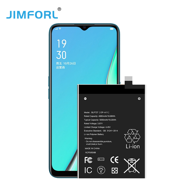 Oppo A11 A11x Mobile Phone Factory Price 4880mAh BLP727 Li-ion Polymer Rechargeable Battery High Quality CE FCC RoHS Stock