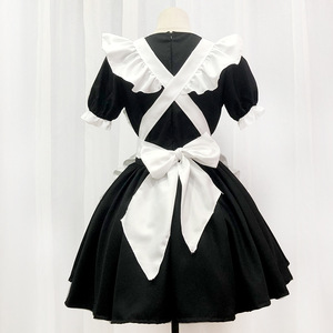 Robe de demoiselle d'honneur de style japonais Yi Xiaoyi, noir et blanc, manches courtes, tissu tissé, uniforme de café pour femmes, style Lolita Alice - Product Image 2