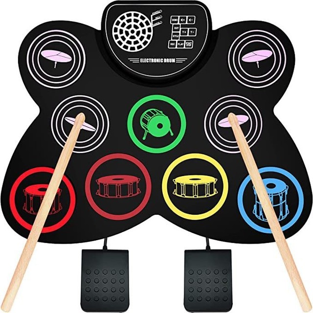 Christmas Gift Colorful Electronic Drum Set with Speaker Built in Lithium Battery Silicone Handheld Drum Set Snare Drum
