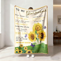 Couverture en flanelle polaire super douce avec citation inspirante sur le thème du tournesol et des papillons, 100% polyester, impression personnalisée, couverture chaude