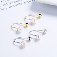 Boucles d'oreilles en forme de U avec perles, argent sterling 925, fermoir à vis minimaliste français