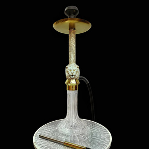 Ensemble Chicha de Luxe Double Face Tête de Lion, 6 Couleurs, Tige en Résine Gaufrée, Base en Verre de Cristal Taillé Premium, Pipe à Eau Shisha - Product Image 3