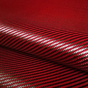 Fibre de carbone aramide rouge colorée, Fiber de carbone unidirectionnelle 3k, kevlar rouge, Fiber aramide, tissu hybride 1500d