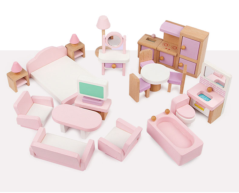 Mini Wooden Toy Doll House Kids Doll House Furniture Miniature Pretend Play Furniture Set For Children
