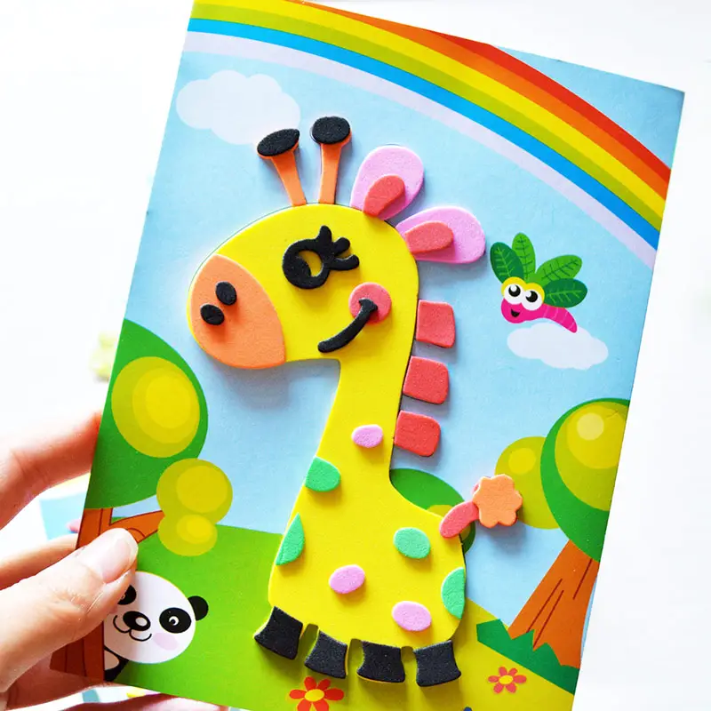 3D EVA Foam Sticker Puzzle Game DIY Cartoon Animal Learning Education Toys For Children Kids Multi-patterns Styles Random Send