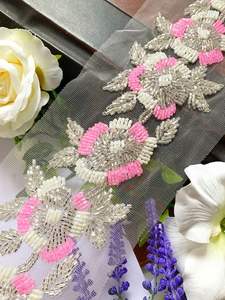 Adorno de encaje bordado multicolor hecho a mano, accesorios de tela DIY, adornos de flecos de cuentas, encaje elegante de exportación mundial para - Product Image 3