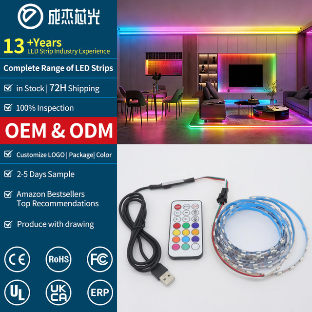5V USB WS2812B 60-LED/m 21-Key IR Remote Kit-Programmable RGB Full-Color Dimmable LED Strip Light Indoor Ambiance DIY Decoration