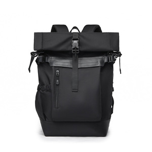 Aierhe <b>Roll</b> <b>Top</b> <b>Backpack</b> Black 15 Inch Laptop Bag Lightweight Travel <b>Backpack</b> For Men College Student Schoolbag - Product Image 5