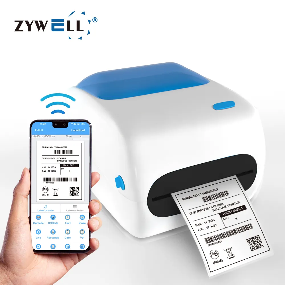 Black and White 4x6 Shipping Label Printer with Large Paper Bin ZY910 A6 Thermal Barcode Printer