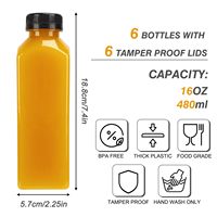 Bouteilles de jus en plastique de 480 ml avec bouchons, transparentes, vides, réutilisables, contenants de boissons jetables, en vrac, 16 oz, stock local US