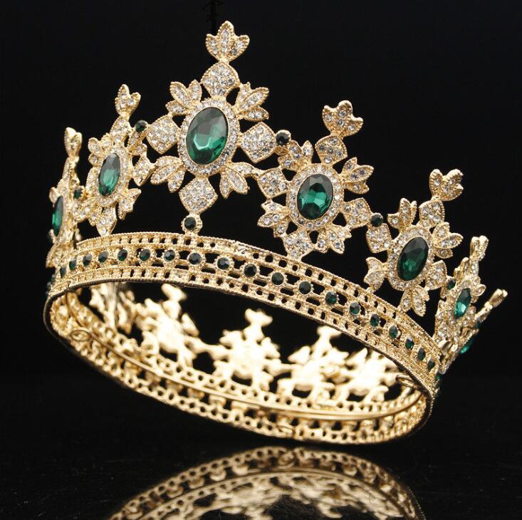 Diadème Mariée Vintage Baroque Strass Cristal - Tiara Reine Verte Et Rouge - Coiffe Mariage Prom Anniversaire