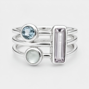 Anillo Apilable de Plata de Ley 925 con Múltiples Piedras Preciosas, Topacio, Prehnita y Morganita, para Bodas y Fiestas - Product Image 1