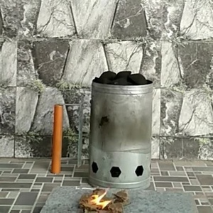 Allume-feu de cheminée en acier inoxydable, portable, pour barbecue, allume-charbon, avec poignée en bois - Product Image 4