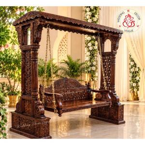 <b>Mehndi</b> Haldi Wedding Jhula Swing Wooden Carved Bench Seating Frame for Indian Mandap Stage <b>Decor</b> Event Furniture Set - Product Image 1