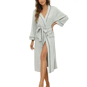 Customized Womens Cotton Robe, Soft Kimono Spa Knit Long Bathrobe Lightweight Loungewear